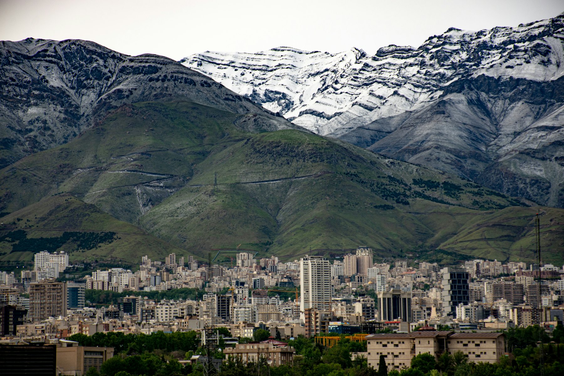 Tehran beneath the snow-covered Alborz mountains